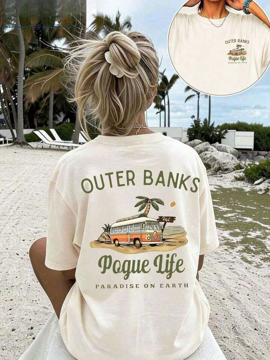 short-sleeveCamisetas con estampado de autobús, estilo retro europeo y americano, manga corta holgada, tops estilo vacaciones de playa, ropa casual de verano transpirable para el día a día, conjuntos para fiestas, diseño estampado a la moda, textura suave, imprescindible para los amantes de la moda, camiseta de algodón puro. 100% Algodón - Blanco - Ver 1