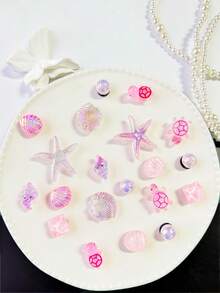 20 piezas de adornos desmontables para zapatos DIY de color rosa con cadena de lentejuelas, estrella de mar, concha, ondas de agua, estrella, adecuados para zuecos - Tortuga rosa - Ver 9
