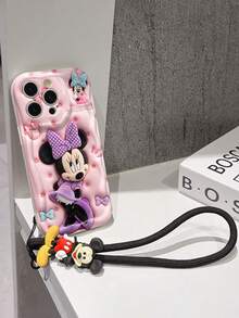 This Disney Mickey Mouse Lanyard Phone Case Is Fully Covered In TPU Material. It's Shockproof, Lightweight, And Compatible With IPhone17/16/11/13/15/15 Plus/15 Pro/15 Pro Max/12/14 Pro Max/11 Pro Max/12 Pro/12 Pro Max/13. This Phone Case Makes A Popular Birthday Gift Or Business Gift; It's Durable, Stain- And Fingerprint Resistant, And Suitable For Both Men And Women. The Set Also Includes A Mickey Mouse Phone Case And A Mickey Mouse Plush Bracelet. It's A Perfect Gift For Friends And Family. This Stylish Phone Case Is Fun, Lightweight, And Durable. IPhone17 Pro Max Phone Case, Minnie Mouse Phone Case. - trắng - Xem 4