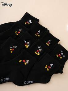 Disney 1/2/3/5雙迪士尼襪子系列，刺繡米奇圖案，趣味卡通兒童中筒襪，隨機出貨，運動襪，四季皆宜，歐美尺寸，舒適透氣耐穿，適合日常穿著，優質面料，不悶熱 - 黑色 - 查看 5