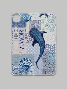 1个海岸航海风蓝鲸图案拼接透明保护套，复古海洋贝壳波浪瓷器花卉全覆盖防摔保护套，轻薄贴合，兼容iPad，适合母亲节、情人节、友谊日、生日、暑假、返校礼物、日常使用 - 無色 - 查看 15