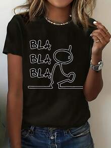 Camisetas de mujer con cuello redondo modernas SY251216 (8), aptas para lavado a máquina, con mangas cortas y diseñadas para primavera, verano y otoño - Talla estándar B1 para uso diarioTee - Negro - Ver 2