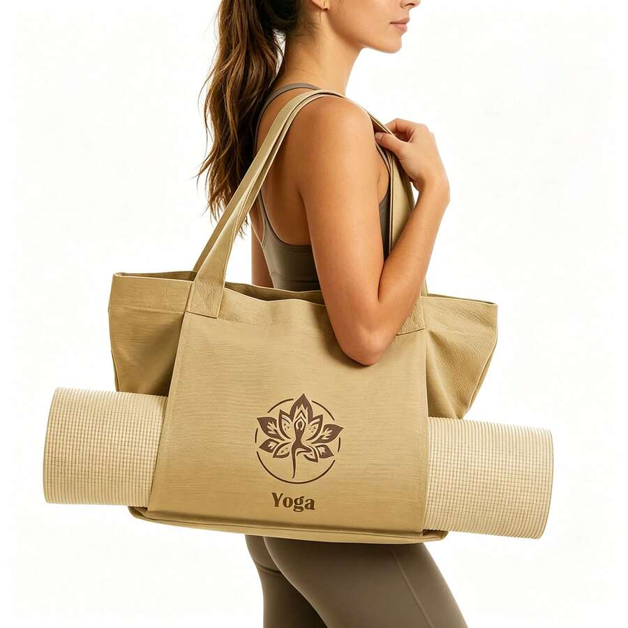 Minimalist Artistic Lotus Yoga Bag, Large Capacity Waterproof Canvas Gym Bag, Versatile For Class, Commute, Workout, Portable Storage Tote - Multicolor - View 1