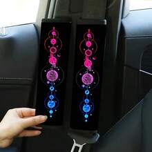 2pcs Neon Planet Print Car Seat Belt Covers, Scratch-Resistant Comfortable Shoulder Pads, Universal Car Interior Accessories - A - View 1