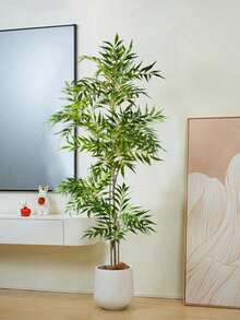 1pc Tropical Artificial Ficus Tree, Fake Large Nandina Bamboo Branch, Plastic Palm Tree, Plastic Lacquer Tree; Lifelike! Made Of Imported PU Gel, High-Quality Realistic Potted Plants For Balcony, Garden, Office Decor, Tall Green Ficus Tree, Excluding Planter (2 Styles Randomly Shipped) - Green - View 2