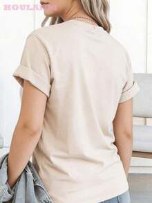 Women's Crocodile Print T-Shirt "Later Gator" | Spring Tops, Plus Size Short Sleeve T-Shirt, Women's Clothing, Summer Clothes For Women - 杏色 - 查看 3