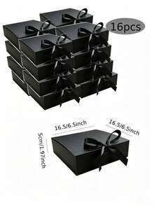 Tersedia 3 Ukuran, Kotak Hadiah Hitam dengan Tutup dan Pita Hitam, Kotak Hadiah Kertas untuk Pengantin Wanita, Pengiring Pengantin, Lamaran, Pernikahan, Ulang Tahun, Hadiah Pesta Natal - View 13