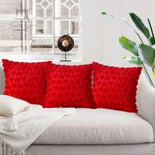 shangxia 1 buah Sarung Bantal Plush Lembut Bermotif Hati Merah, Cocok untuk Sofa, Jendela, Kursi Kantor (Isi Bantal Tidak Termasuk) - Merah - View 6
