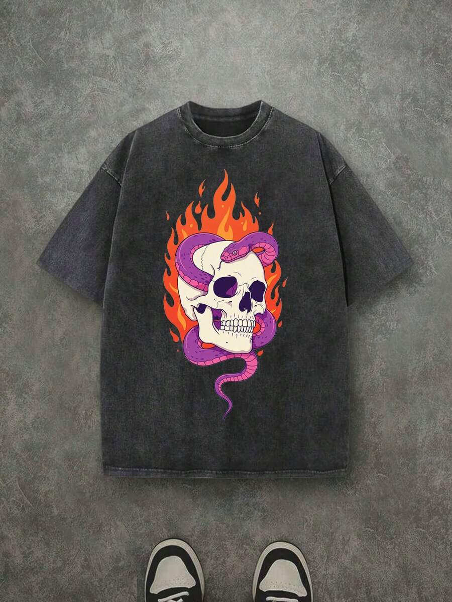 New 2026 Model, 100% Washed Cotton, Urban Casual Style, Suitable For Parties Or Festivals, Soft And Breathable Fabric, Modern Print Design, Unisex, Lightweight And Comfortable To Wear, Vintage Fashion Design. - 黑色 - 查看 1
