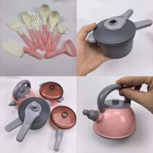 令人愉悦的粉色厨房玩具套装 - 炊具、餐具、食物切玩具、购物篮 - 送给男孩和女孩的完美学习礼物！（电子商务盒包装） - 粉色 - 查看 6
