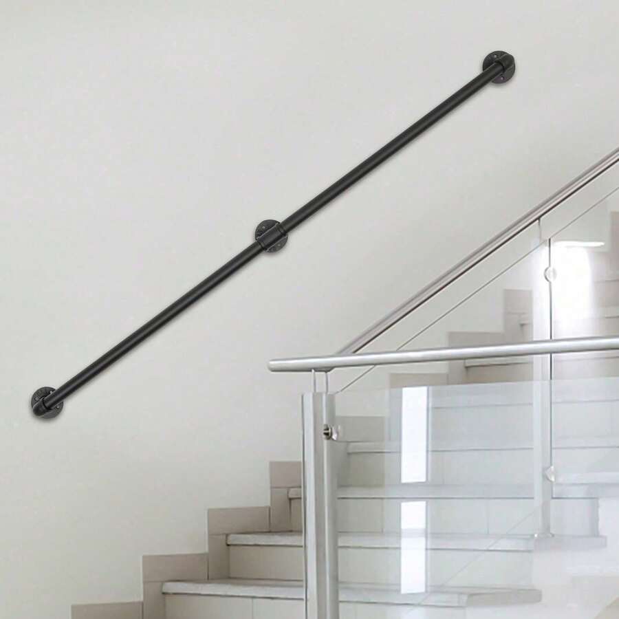 5ft Black Galvanized Iron Stair Handrail - Stylish Wall-Mounted Support - 預設 - 查看 1