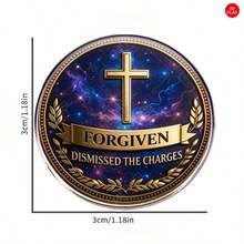 2D Flat Christian Faith Stainless Steel Brooch, Unisex FORGIVEN Cross Theme Badge, Starry Sky Background + Golden Wheat Design, Personalized Religious Accessory, Suitable For Daily Wear, Faith Expression, Gift, Wear-Resistant, Non-Fading, Displaying Spiritual Connotation, Fashionable And Faith Fusion Unique Brooch - A - View 2