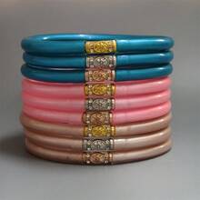 9pcs Set Faux Gold Foil Spray Plastic Gold Powder Bangle Bracelets, Fashionable Hexagram Thai Script Decor Accessories For Women - 9 Multi-colors - View 20