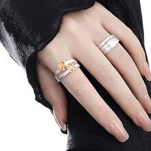 18K金雙石女款戒指，925純銀可調節雙層鋯石日常珠寶 - Zircon Ring - 查看 4