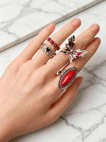 20pcs Butterfly & Heart Shaped Ring Set, Vintage Elegant Mixed Styles, Couples Rings For Party, Wedding, Daily Wear, Fashion Jewelry Gift, Random Assortment - 20 Random Rings - View 7