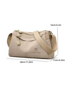 1 buah Tas Selempang Kasual Serbaguna Kapasitas Besar Multi-Kompartemen Bahan Nylon Warna Polos dengan Penutup Resleting, Cocok untuk Wanita Saat Bepergian, Berkumpul, Berbelanja, dan Berwisata - Krem - View 4