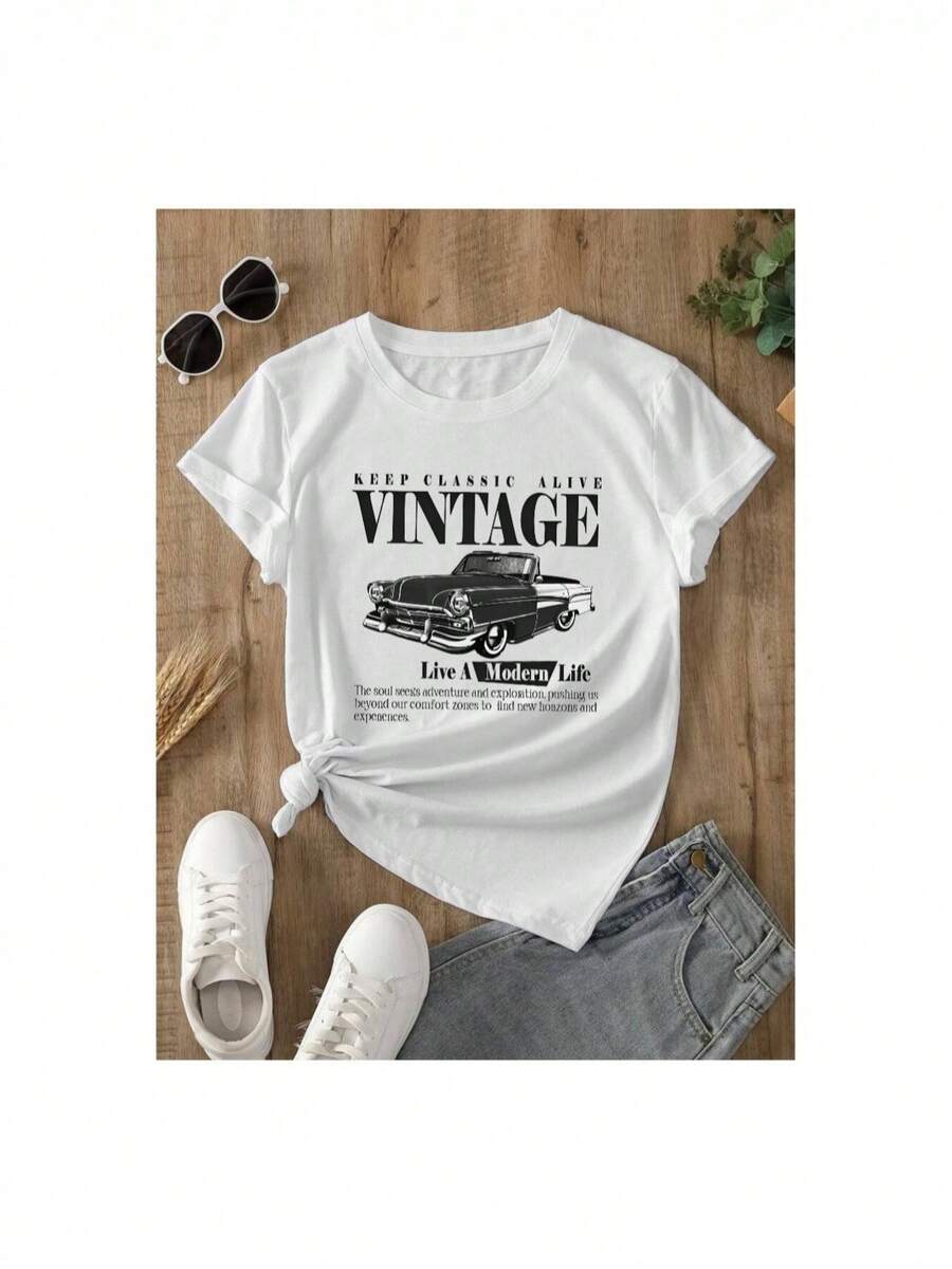 Camiseta informal de verano para mujer, de cuello redondo, ajustada y manga corta, con estampado de pintura al óleo, floral, de corazones, de cerezas y de letras. Tejido informal sencillo, estilo deportivo, para el día a día y para una cita de San Valentín..1 pcs,180g Heavy,95%Polyester 5%Spandex - Blanco - Ver 1