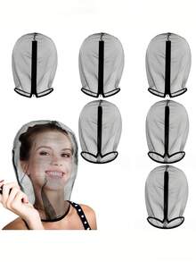 1pc/6pcs Makeup Protective Cover, Party Face Mask, Washable, Lightweight & Breathable, Nylon Chiffon Makeup Cap With Zipper Opening, Reusable European & American Bridal Wedding Veil, Suitable For Women & Girls Beauty Wedding, Used For Dressing & Protecting Makeup - Multicolor - View 3
