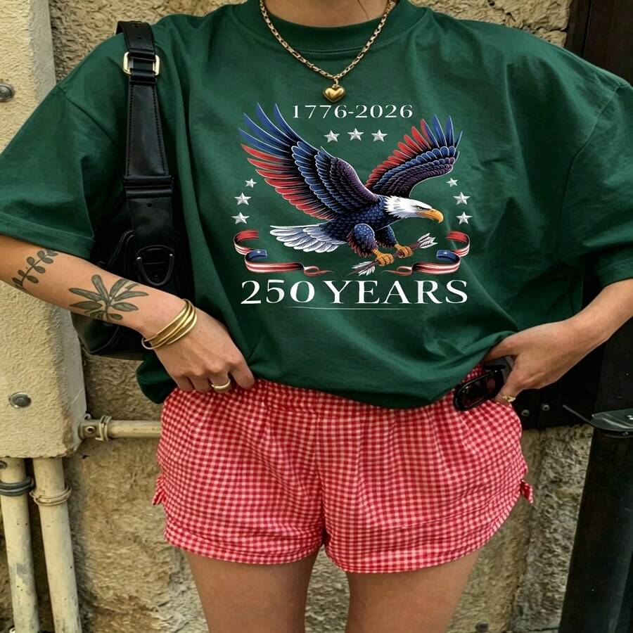 Heartfelt Daily Casual Graphic T-Shirt 100% Cotton Oversized Soft Breathable Casual Crewneck Short Sleeve Top Aesthetic Vintage Red White Checkered Shorts Street Style Basic Casual Wearers Fashion Lovers Daily Outfit Enthusiasts Gift Givers - 綠色 - 查看 1