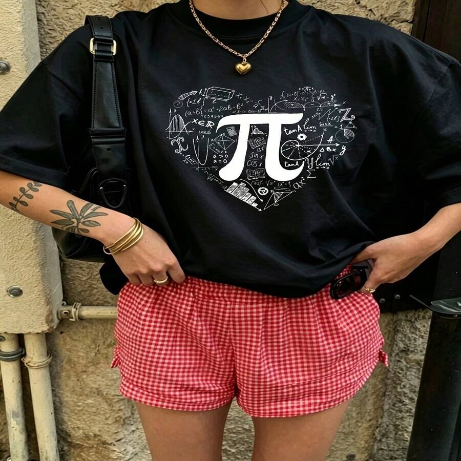 Heartfelt Daily Casual Graphic T-Shirt 100% Cotton Oversized Soft Breathable Casual Crewneck Short Sleeve Top Aesthetic Vintage Cute Minimalist Retro Vibe Basic Casual Wearers Fashion Lovers Daily Outfit Enthusiasts Gift Givers - 黑色 - 查看 1