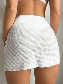 Swim Falda con nudo de unicolor de moda para mujer para playa de verano - Blanco - Ver 2