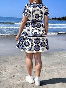 Vestido de camiseta con estampado de leopardo completo, de manga corta, holgado y de talla grande, estilo de vestido de pastel de vacaciones en la playa, para usar en primavera y verano, para festivales de música - Multicolor 2 - Ver 2