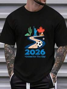 Nueva Ten dencia de Moda 2026 Camiseta de Manga Corta Conmemorativa de Fútbol Copa Unida para Hombres, Holgada, Transpirable y No Atrapasudor, Ideal para Deportes de Verano al Aire Libre y Casual - Negro - Ver 1