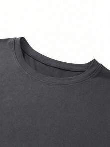 Women's Casual Black Short Sleeve T-Shirt, Polyester, Cherry Print, Round Neck, Regular Fit, For Everyday Wear XF2C - 深灰色 - 查看 5