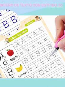 Set Of 4 Reusable Montessori Calligraphy Notebooks For Children | Letters, Numbers, Math & Drawing | Includes Magic Pen With Erasable Ink, 5 Refills & Pencil Grip | Educational Books For Preschool And Early Childhood Learning Ages 3+ - Multicolor - View 4
