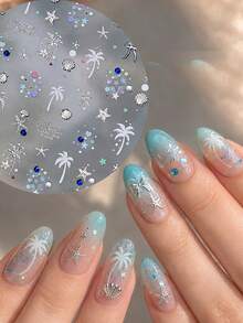 1 Cartela de Adesivos de Unha Japonês 5D com Flor de Cerejeira, Decoração de Flor Pequena com Pérola, Manicure Francesa com Borda Metálica, Adesivos de Unha Rosa com Flor de Cerejeira, Arte de Unha DIY - Multicolorido - Ver 3
