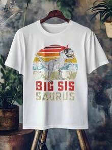Women's Casual Short Sleeve Crew Neck T-Shirt With Print Sister Saurus Dinosaur Sunset Palm Tree S-3XL Fashionable, Comfortable And Breathable, Machine Washable - 白色 - 查看 1