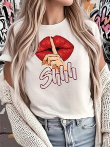 Cool Summer Casual T-Shirt With Red Lips Graphic Print, Loose Round Neck, Comfortable And Versatile, Anti-Pilling And Non-Fading, Suitable For Daily Wear, Sports And Leisure Activities, Perfect Gift For Father's Day And Mother's Day. - 白色 - 查看 7
