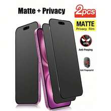 2片装磨砂隐私屏幕保护膜，适用于 17 Pro Max [6.9英寸]，防窥隐私配件，防眩光防指纹，兼容手机壳，易于安装，无气泡，触感顺滑，适用于 17 Pro Max/17 Pro/17 Air/16/15/14 Plus/13 Mini/12/11系列，日常、办公、居家必备屏幕保护膜，防窥、防水、防震、防刮。 - 黑色 - 查看 1