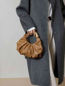 Dedoo New Fashionable Multi-Functional Thick Metal Hardware Pleated Large Capacity Cloud Handbag - Brown - View 5