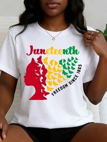 Women's Plus Size Juneteenth T-Shirt With Colorful Butterfly Design And Silhouette, Short Sleeves, Pretty Print, Casual And Versatile Style For Everyday Wear, Festive T-Shirt For Women, Perfect For Celebrations, Essential Gifts For Juneteenth Events. - 白色 - 查看 5