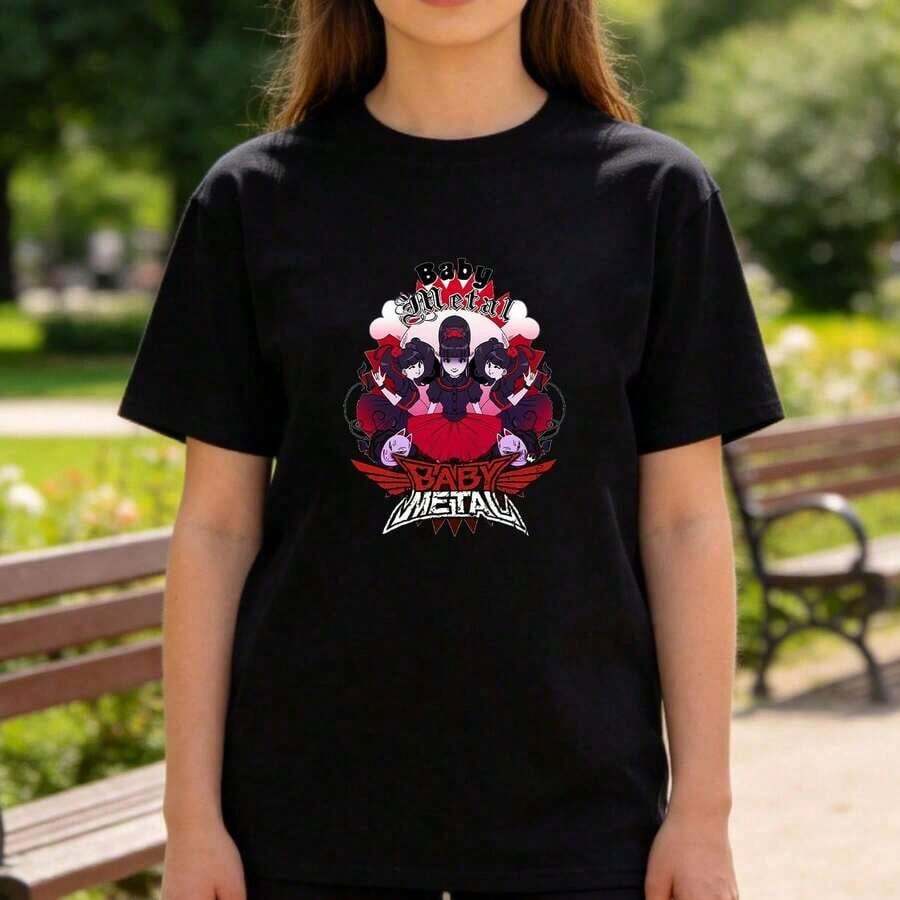 Camiseta con Estampado de Personajes de Anime para Mujer, Top Casual de Moda con Diseño de Anime para Fanáticos del Estilo Anime y Manga, Adecuada como Regalo. playera de mujer. blusas>elegantes. boho chic,Top de mujer suave, transpirable y cómodo, ideal para primavera, verano y otoño, perfecto para vacaciones, viajes y uso diario. - Negro 7 - Ver 1