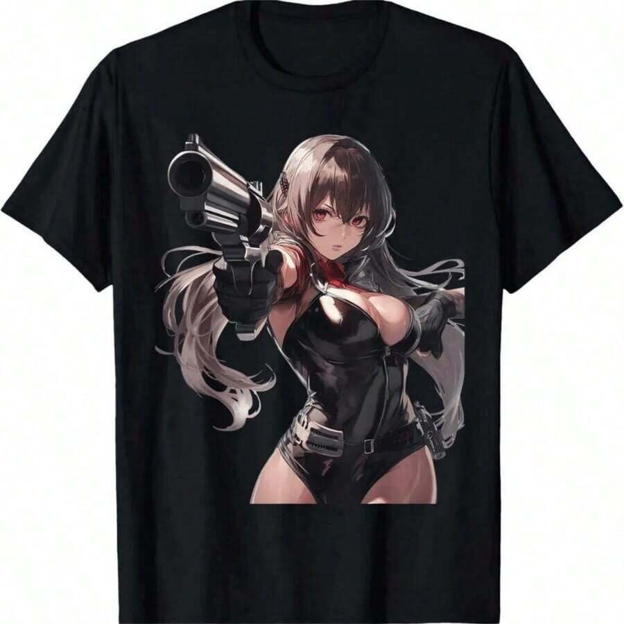 1 Piece Short Sleeve T-Shirt With Pastel Anime Cat Girl Print, Round Neck, Casual Style, Plus Size, Business Casual Wear, Cute Character Design, Y2K Inspired, Regular Fit, Suitable For All Seasons, Tumble Dry, 180g, 100% Cotton. | Exquisite Design | Loose And Comfortable | Easy To Match | - 9號 - 查看 1