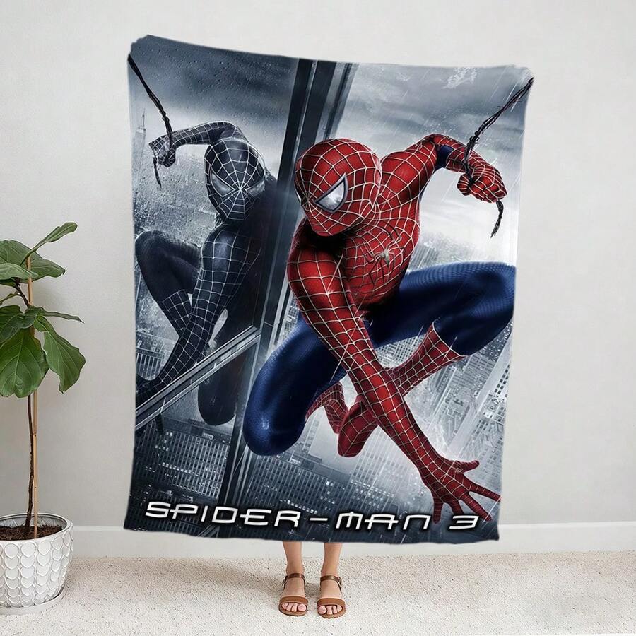 1pc S-Pider-Man Print Blanket,Retro Cartoon Style Throw Blanket,Cartoon Character Printed Blanket,All-Season Universal Nap Blanket,Character Home Decor Blanket,Modern Fashion Gift Suitable For Home Bedroom Bed Sofa Office Lunch Break Cover Picnic Blanket - Nhiều màu - Xem 1