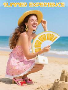 A Foldable Fan. A Handheld Fan In A Fruit Style. With Patterns Of Watermelon And Lemon. It Is A Must-Have For Summer. Suitable For Festivals, Music Events, Parties And Beach Occasions. - Multicolor - View 4