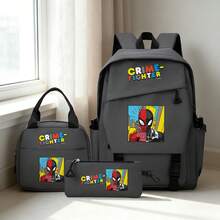 Miniso Marvel Spider-Man Crime-Fighter 3 PiecesGrey Backpack Set Laptop Bag With Insulated Bag & Pencil Case Suitable For Office, Study And Travel - Grey - View 2