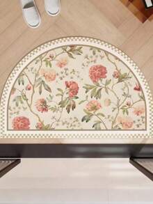 1pc Fresh Peony Flower Half-Round Doormat, Small Rug, Welcome Mat, Carpet, Fan-Shaped Rug, Outdoor Doormat, Kitchen Rug, Home Decor, Front Door Mat, Area Small Rug, Outdoor Mat, Home Decor, Area Rug, Garden Rug, Washable Carpet - Multicolor G - View 1