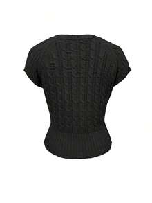 Nuevo cárdigan vintage con botones delanteros y tejido de punto calado - Negro - Ver 2