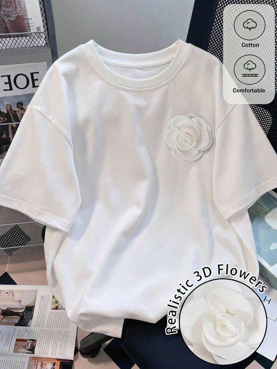 Women's Oversized T-Shirt With Pink And Red Striped Slogan Print, Casual Summer Holiday Style, Loose Fit, Round Neck, Short Sleeve, Comfortable - 白色 - 查看 1