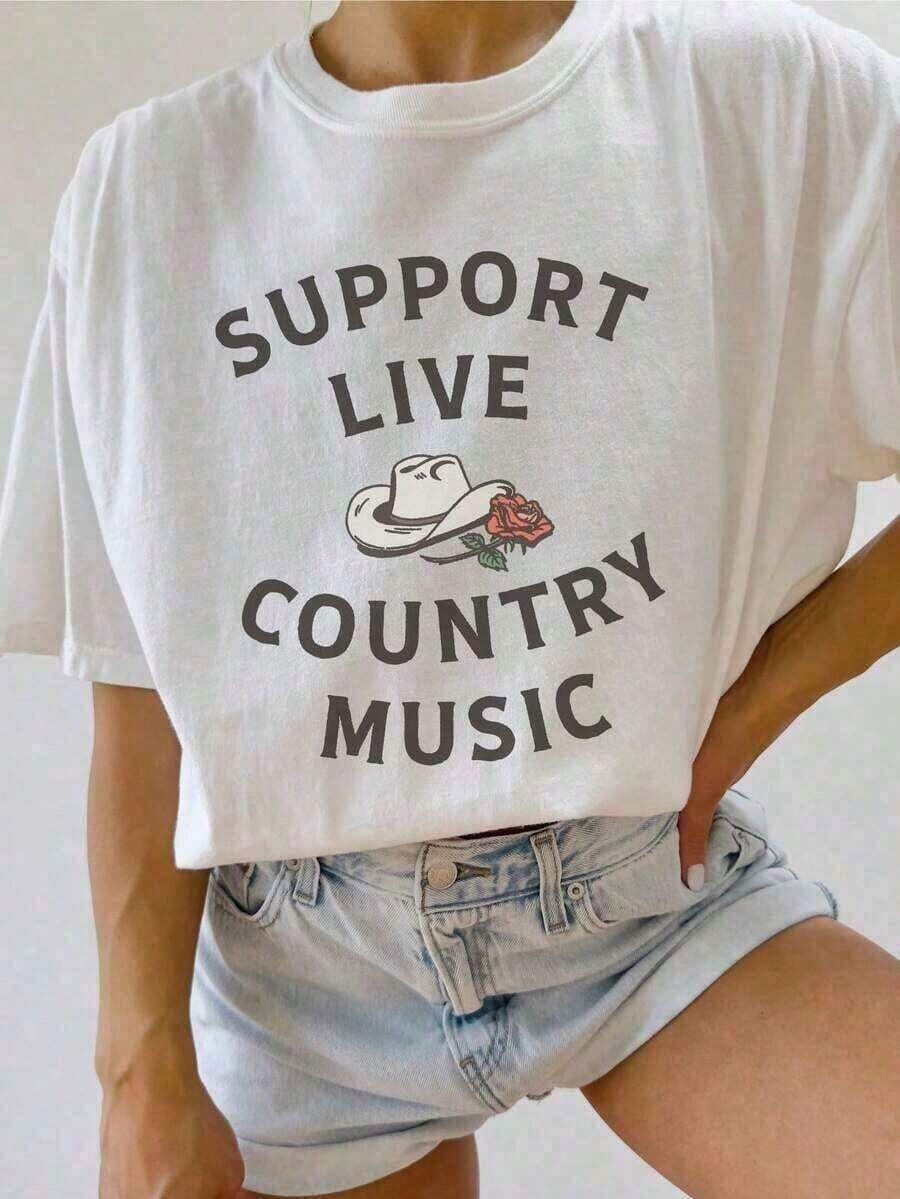 1pscCamiseta de Música Country para Mujer, Camiseta Gráfica Country Western, Estilo Vestido para Conciertos Country y Vaqueros, Camiseta Vintage de los 90s Y2K, Cuello Redondo Transpirable, Ligera y Cómoda para Uso Casual de Verano, Blusa Blanca para Mujer, Envío Gratis. Camiseta Casual de Manga Corta con Cuello Redondo y Estampado para Mujer, de Algodón Suave, Regalo para el Día de la Madre y Pascua, Transpirable y Cómoda. - Blanco - Ver 1