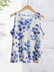 Camiseta sin mangas de cuello redondo con estampado floral casual, adecuada para el verano y el regreso a la escuela - Multicolor - Ver 6