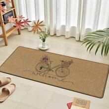 1pc Bicycle Pattern Printed Linen Kitchen Rug, Carpet, Mat, Bathroom Mat, Doormat, 3D Printed Rectangular, Suitable For Living Room, Bedroom, Hallway, Bathroom, Laundry Room - Polyester Carpet, Suitable For Indoor And Outdoor Home Decor - Multicolor - View 6