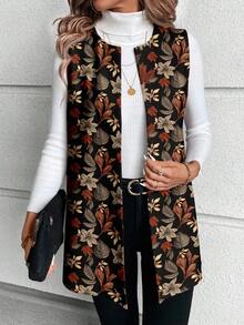 Chaqueta regular de mujer con estampado floral y de hojas retro y elegante, adecuada para otoño/invierno, apropiada para salidas y viajes, informal - Multicolor 3 - Ver 5