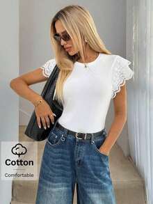 Camiseta de algodón casual de cuello redondo de doble capa con hombros anchos y sin mangas para mujeres, adecuada para uso casual diario, blanco para verano, parte superior de trabajo para verano - Blanco 3 - Ver 2