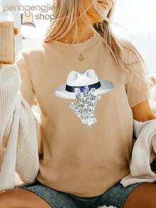 Camiseta Oversize Estampada "The King Of Pop" de Jackson para Mujer, Ropa para Conciertos, Camisetas Estampadas para Mujer, Ropa para Vacaciones en la Playa, Ropa de Verano para Mujer, Ropa para Conciertos Country, Ropa para Brunch para Mujer - Albaricoque - Ver 6