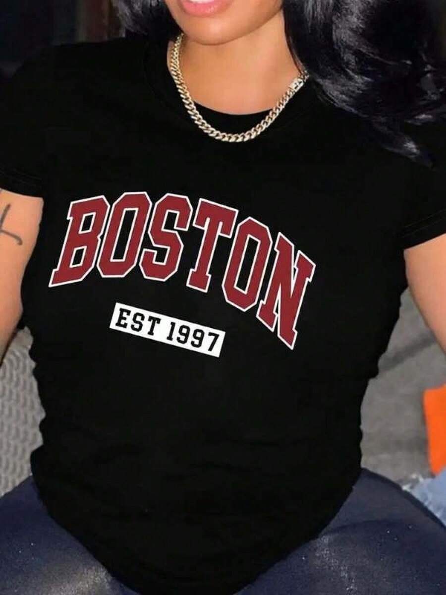 100% Algodón Premium 180g .¡Oferta Especial!Playera.Camiseta casual  Boston 1997 estilo urbano con diseño moderno para uso diario y ocasiones informales talla S, M, L camiseta moda juvenil  2023.Camiseta Streetwear Unisex Ideal para Conciertos y Regalo - Negro - Ver 1